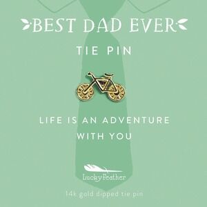 BRAND NEW Lucky Feather Tie Pin - Life is an Adventure with you - Bike - Gold